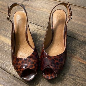 Clark’s peep toe heels Cheetah print